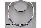 CFN101 potato white freshwater pearl & amethyst necklace, 16 - 24 inches