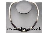 CFN103 potato white freshwater pearl & garnet necklace, 16 - 24 inches