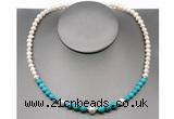 CFN105 potato white freshwater pearl & turquoise necklace, 16 - 24 inches