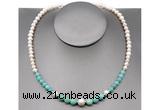 CFN107 potato white freshwater pearl & amazonite necklace, 16 - 24 inches