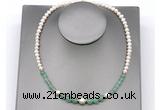 CFN111 potato white freshwater pearl & green aventurine necklace, 16 - 24 inches