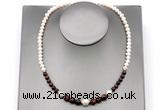 CFN117 potato white freshwater pearl & red tiger eye necklace, 16 - 24 inches