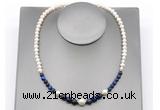 CFN130 potato white freshwater pearl & blue tiger eye necklace, 16 - 24 inches