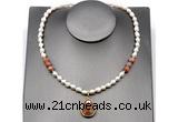 CFN152 baroque white freshwater pearl & moonstone necklace with pendant