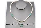 CFN153 baroque white freshwater pearl & amazonite necklace with pendant