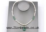 CFN156 baroque white freshwater pearl & green aventurine necklace with pendant