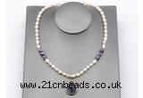 CFN164 baroque white freshwater pearl & dogtooth amethyst necklace with pendant