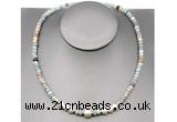 CFN199 4*6mm faceted rondelle amazonite & potato white freshwater pearl necklace