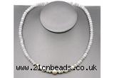 CFN204 4*6mm faceted rondelle white crazy lace agate & potato white freshwater pearl necklace