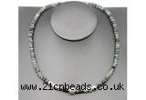 CFN206 4*6mm faceted rondelle Qinghai jade & potato white freshwater pearl necklace