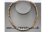 CFN209 4*6mm faceted rondelle picture jasper & potato white freshwater pearl necklace