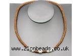 CFN210 4*6mm faceted rondelle wooden jasper & potato white freshwater pearl necklace