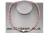 CFN211 4*6mm faceted rondelle pink wooden jasper & potato white freshwater pearl necklace