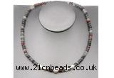CFN213 4*6mm faceted rondelle African bloodstone & potato white freshwater pearl necklace