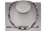 CFN216 4*6mm faceted rondelle rhodonite & potato white freshwater pearl necklace