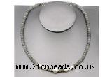 CFN218 4*6mm faceted rondelle labradorite & potato white freshwater pearl necklace