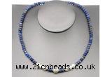 CFN220 4*6mm faceted rondelle lapis lazuli & potato white freshwater pearl necklace