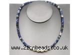 CFN221 4*6mm faceted rondelle sodalite & potato white freshwater pearl necklace