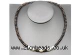 CFN223 4*6mm faceted rondelle bronzite & potato white freshwater pearl necklace