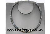 CFN225 5*8mm faceted rondelle labradorite & potato white freshwater pearl necklace