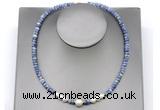 CFN228 4*6mm faceted rondelle blue spot stone & potato white freshwater pearl necklace