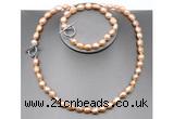 CFN28 8mm - 9mm baroque pink freshwater pearl jewelry set, 16 - 54 inches