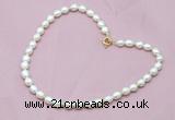 CFN302 16 - 24 inches 9mm - 10mm rice white freshwater pearl necklace