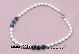 CFN316 9 - 10mm rice white freshwater pearl & sodalite necklace wholesale