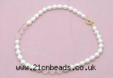 CFN322 9 - 10mm rice white freshwater pearl & rose quartz necklace wholesale