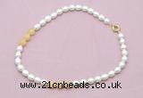 CFN342 9 - 10mm rice white freshwater pearl & honey jade necklace wholesale