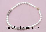 CFN343 9 - 10mm rice white freshwater pearl & grey agate necklace wholesale