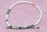 CFN504 Potato white freshwater pearl & green aventurine necklace, 16 - 24 inches