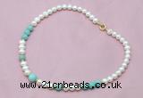 CFN505 Potato white freshwater pearl & amazonite necklace, 16 - 24 inches