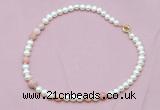 CFN518 9mm - 10mm potato white freshwater pearl & pink opal necklace