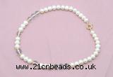 CFN531 9mm - 10mm potato white freshwater pearl & white crystal necklace