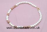 CFN536 9mm - 10mm potato white freshwater pearl & moonstone necklace