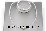 CFN601 4mm faceted round white moonstone & potato white freshwater pearl jewelry set