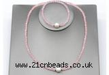 CFN605 4mm faceted round rose quartz & potato white freshwater pearl jewelry set