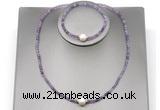 CFN606 4mm faceted round amethyst & potato white freshwater pearl jewelry set