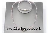 CFN608 4mm faceted round morganite & potato white freshwater pearl jewelry set