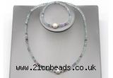 CFN609 4mm faceted round fluorite & potato white freshwater pearl jewelry set