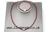 CFN612 4mm faceted round orange garnet & potato white freshwater pearl jewelry set