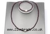 CFN614 4mm faceted round garnet & potato white freshwater pearl jewelry set