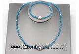 CFN616 4mm faceted round apatite & potato white freshwater pearl jewelry set