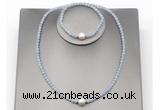 CFN619 4mm faceted round blue angel skin & potato white freshwater pearl jewelry set