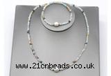 CFN620 4mm faceted round amazonite & potato white freshwater pearl jewelry set
