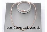 CFN621 4mm faceted round pink aventurine & potato white freshwater pearl jewelry set