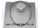 CFN631 4mm faceted round rhodonite & potato white freshwater pearl jewelry set