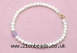 CFN701 9mm - 10mm potato white freshwater pearl & lavender amethyst necklace