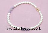 CFN702 9mm - 10mm potato white freshwater pearl & lavender amethyst necklace